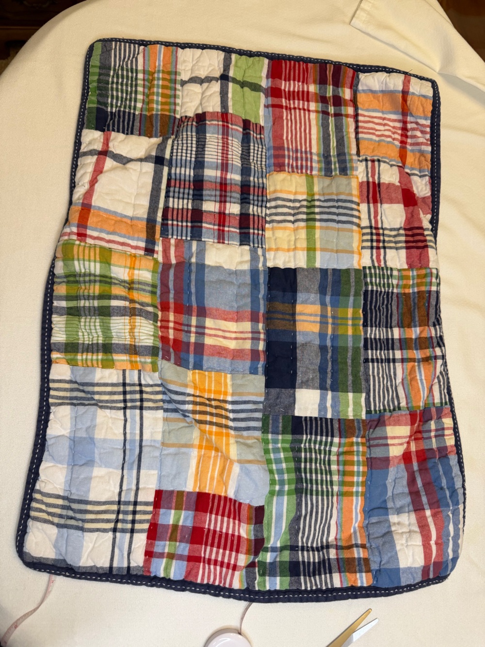 Pottery Barn Kids Madras Plaid Patchwork Quilted Pillow Sham Standard Size VGUC